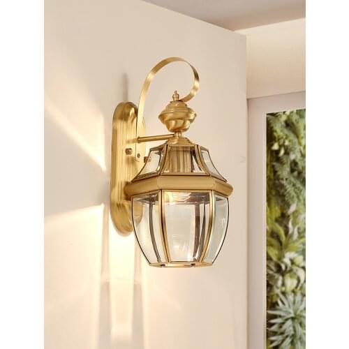 MOONSHADOW Wall lamps Outdoor Full copper Bright Warm yellow Wall light For Bedside Livingroom Stair lamp decoration 220V