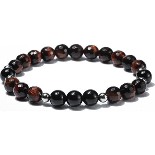 Natural Red tiger eye stone and black onyx Bracelets mens stainless steel bracelet jewelry