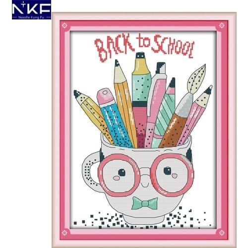 NKF Pen Cup Stamped Cross Stitch Pattern 11CT 14CT DIY Needlework Embroidery Chinese Cross Stitch Set for Home Decoration
