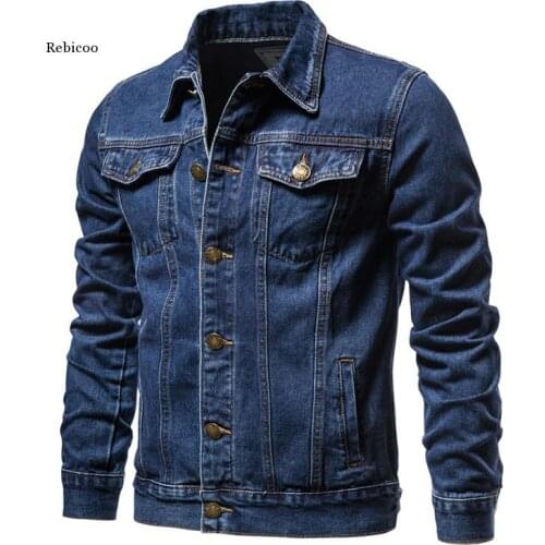 Solid Casual Cotton Denim Jacket Men Plus Size M-4XL Lapel Single Breasted Jeans Jacket Men Autumn Slim Fit Quality Mens Jackets