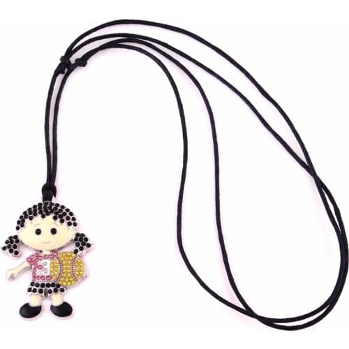 Wholesale black wax rope baseball girl with crystal sport necklace jewelry