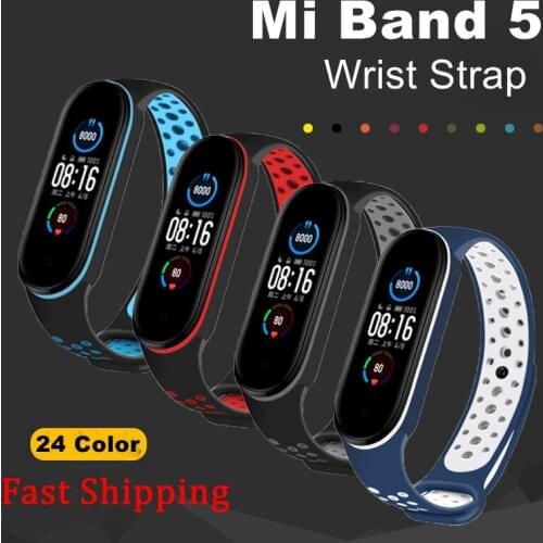 Silicone Strap for Xiaomi Mi Band 5 Porous Anti-sweat Two-color Bracelet Sport Breathable Strap Replacement Wrist Strap 2020 New