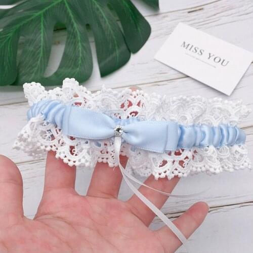 Blue Wedding Garter Bridal Shower Bride Keepsake Lace Floral Rhinestone Bow Sexy Women Leg Garter Thigh Ring Thigh Garter