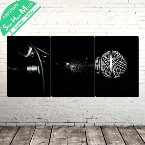 3 Piece black microphone Modern Wall Pictures for Bedroom Print Canvas Painting Living Room Decoration Decor Home Decoration