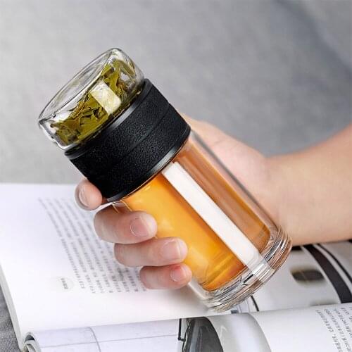 Glass Tea Water Bottle Double Wall Drinking Car Cups Separation Creative Portable Filter With Antif Fall And Heat Insulation