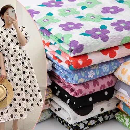 Colorful Floral Fabric Printed 100% Cotton Fabric Salt-shrinkable Bubble Cloth For DIY Sewing Craft Material