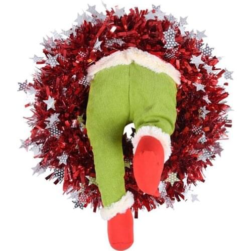Christmas Tree Decoration Grinch Green Prosthetic Leg Corduroy Door Decoration Santa Claus Elf Leg Christmas