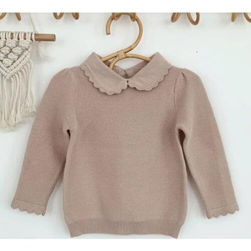 AutumnTurn-down Collar Kids Girls Long Sleeve Knit Sweater Baby Kids Girls Pullover Sweaters Children Clothing