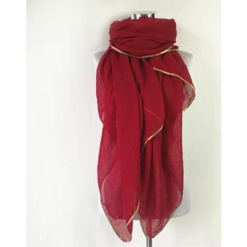 High quality new pure color gold bead side bandana silk scarf Muslim hijab scarf women Free Shipping independence packing