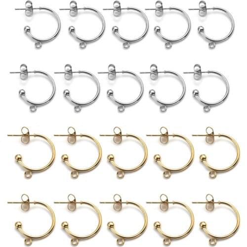 10pcs Stainless Steel Earring Hook Gold Earring Settings Earrings Earplug Set DIY Earrings Findings Jewelry Making Accessories