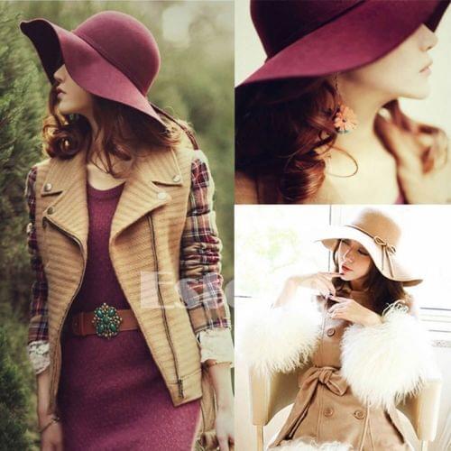 2020 New Fedoras Hot Sun Vintage Womens Floppy Bowknot Cloche Cap Wide Brim Wool Felt Bowler Fedora Ladies Holiday Outdoor Hat