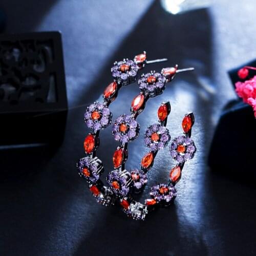 ThreeGraces 2021 New Purple Red Cubic Zirconia Black Gold Circle Round Hoop Earrings for Women Fashion Punk Party Jewelry ER664