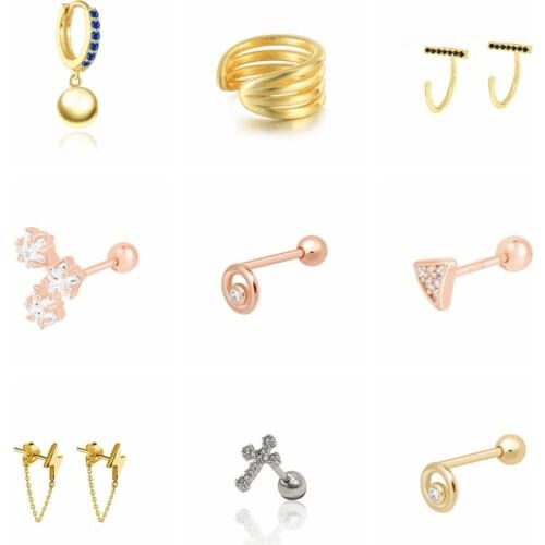 CANNER 925 Sterling Silver Geometry Small Earrings For Women Crystal Stud Earrings Piercing Huggie Fashion Jewelry Oorbellen