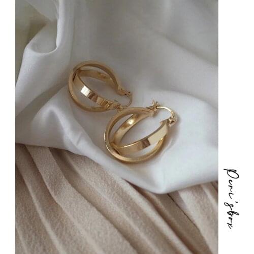 PerisBox Gold Sliver Color Double Hoops Earrings for Women Delicate Minimalist Hoop Earrings Geometrical Round Circle Earrings