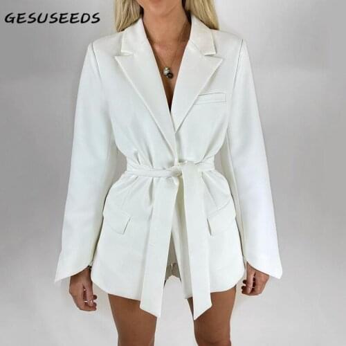 Vintage jacket women 2021 elegant blazer korean style long coat fashion black jacket white khaki coat casual lace up top office