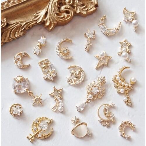 10pcs/lot 3D Star Moon Unicorn Alloy Nail Art Zircon Pearl Crystal Metal Manicure Nails Accesorios Supplies Decorations Charms