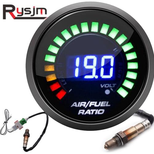 2Inch Digital 52mm Air Fuel Ratio Gauge With Narrowband O2 Oxygen Sensor Car Gauge for 12V Car Blue LED Display Smoke Lens