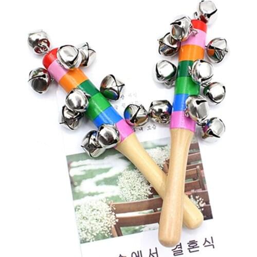 2Pcs Newborn Baby Rattles Wooden Baby Handbell Musical Educational Kindergarten Toy Kids Child Wooden Hand Rattle Toys