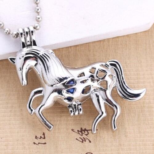 5pcs Metal Charm Flying Horse Pendant Pearl Cage Pendant Aroma Diffuser Mens and Womens Gift Pendants Wholesale