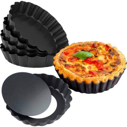 6Pcs 10cm Mini Pie Muffin Cupcake Pan Molds Pie Pizza Cake Mold Non-Stick Tart Quiche Removable Loose Bottom Round Bakeware