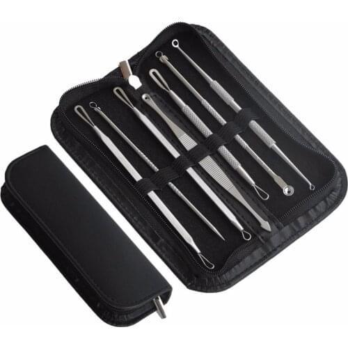 7Pcs Blackhead Remover Tool Kit Face Skin Care Tools Facial Spot Comedone Acne Needle Clip Pimple Tweezer Blemish Extractor+Bag