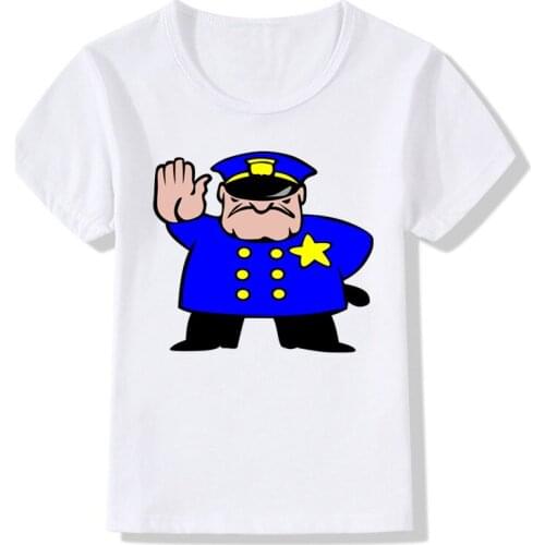 2021 Kids Girls Boys Police Funny T-shirt Children Short Sleeve White T-shirt Baby Fashion Clothes