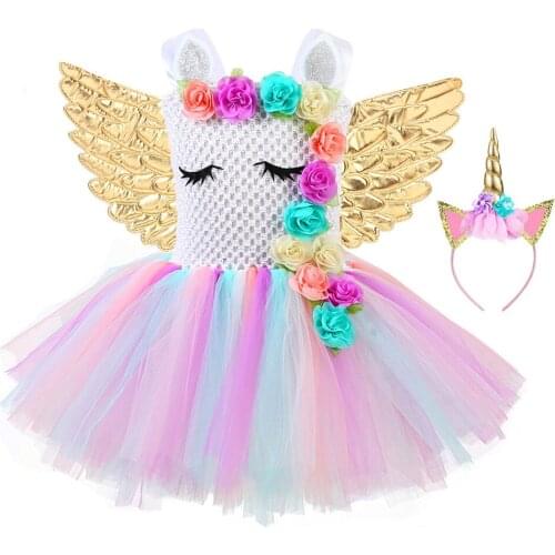FONLAM Girls Unicorn Costume Dress Princess Flower Tutu Birthday Party for Children