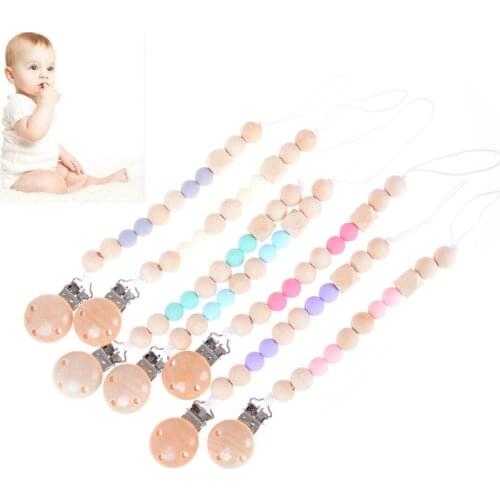 Baby Pacifier Clip Chain Leash Strap Nipple Holder Wooden Holder Soother Pacifier Clips For Infant Nipple Bottle Clip Chain