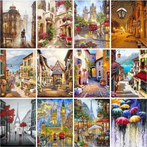 EverShine Diamond Embroidery Full Square City Cross Stitch Diamond Painting Street Mosaic Kits Landscape Needlework Handicraft