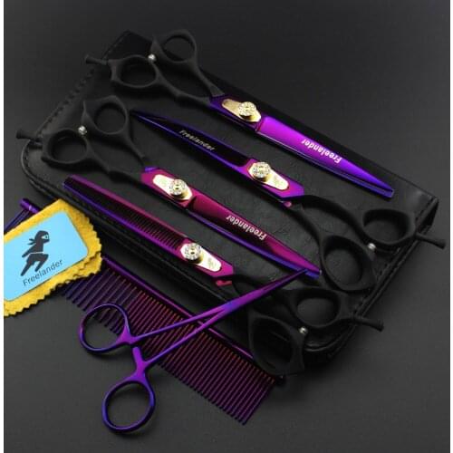 Freelander 7.0 Inch Professional Pet Shear Dog Grooming Scissors Set - Straight/Thinning/Up-Curved/Down-Curved/Shears Edge