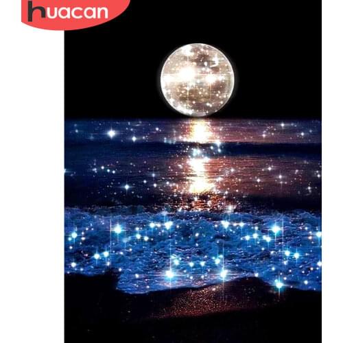 HUACAN 5D DIY Diamond Painting Full Round Square Landscape Moon rhinestones Diamond Embroidery Seaside Mosaic Decortion