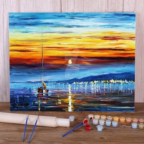 Oil Painting Style Sunrise DIY Painting By Numbers Set Oil Paints 40*50 Canvas Pictures Wall Paintings For Wholesale