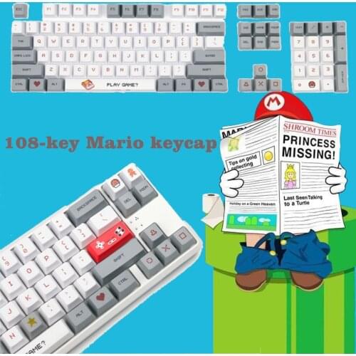 108-key Mario Keycaps PBT Sublimation OEM Highly Mechanical Keyboard Keycaps for 90% GH60/GK61/GK68/96/87/84 Mechanical Keyboard
