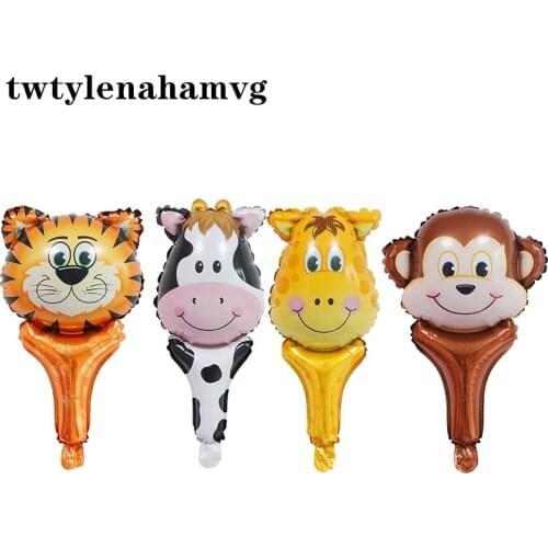 Cow Monkey Tiger Animal Head Stick New Aluminum Foil Balloon Happy Birthday Childrens Day Large Theme Party Self-Sealing Ball