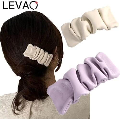 LEVAO 1PC Women Leather Hairpin Solid Color Hair Accessories Korean Geometric Barrette Drop Hair Clips For Girls Lady 2021 New