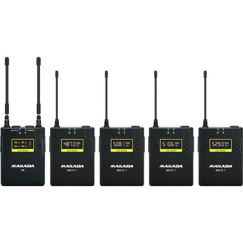 Mailada WM12Q Wireless Microphone Broadcast Mic Mini UHF Microphone four Transmitters receiver Kit 1 to 4 for Phone camera