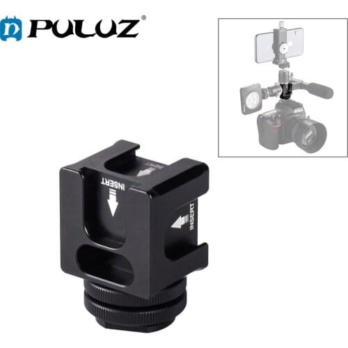 PULUZ 4-Head Hot Shoe Mount Adapter Microphone Flash Light Connector Aluminum Alloy Holder Bracket&1/4 inch mount for smartphone