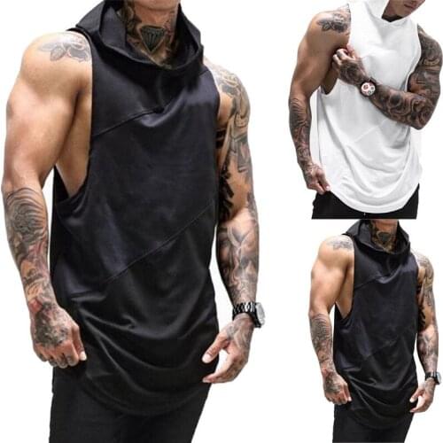 Hirigin Men Muscle Hoodie Hooded Tank Tops Bodybuilding Gym Workout Sleeveless Slim Tee Gothic Solid T-shirt Summer