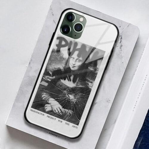 Punk Art Mona Lisa Soft Silicone Tempered Glass For IPhone SE 6s 7 8 Plus X XR XS 11 Pro Max Phone Case Cover Shell