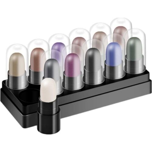 12 color eyeshadow box sets Reclining silkworm pen high light pearl pen Waterproof and sweatproof high gloss stick peach makeup