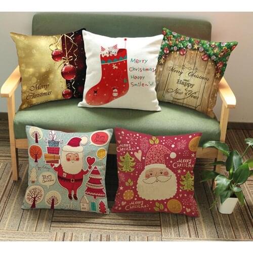 Merry Christmas And Happy New Year Blessings Cartoon Santa Claus stockings cap Pillow Case Home Sofa Decoration Cushion Cover