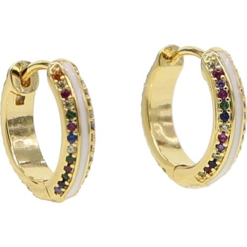 2019new design gold color rainbow multi color cubic zirconia with white enamel classic huggie hoop earring fashion modern jewels