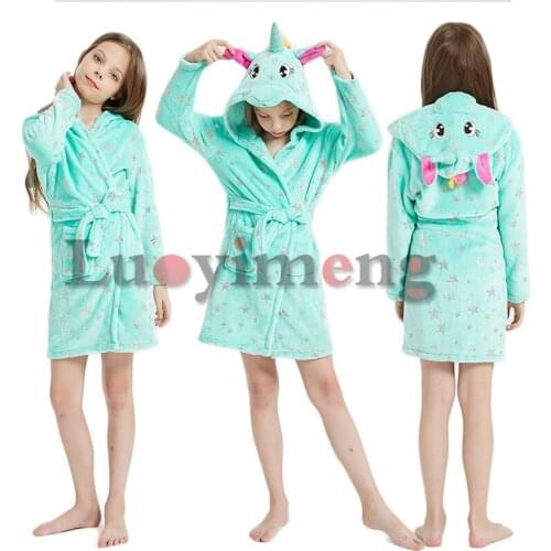 New Boys Girls Hooded Bathrobe Kigurumi Unicorn Animal Cartoon Towel Beach Childrens Clothing Kids Bath Robes Pyjamas Sleepwear