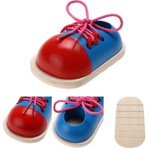 1pc Kids Montessori Educational Toys Toddler Lacing Shoes Montessori Teaching Aid Learn How to Tie Children Wooden Toys Gift