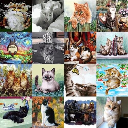 Reflection Cat DIY Painting By Numbers Acrylic Paint On Canvas Modern Wall Art Picture Coloring By Numbers Home Decor Gifts