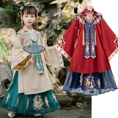Girls Chinese Style Hanfu Princess Dress Kids Traditional Retro Oriental Clothing Set Children Tang Suit Fairy Cosplay Costume