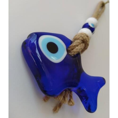 Fish Evil Eye 7cm Glass Bead Pendant Charm Turkish Handmade Amulet Wall Hanging Talisman Boho Home Decor Made in Turkey