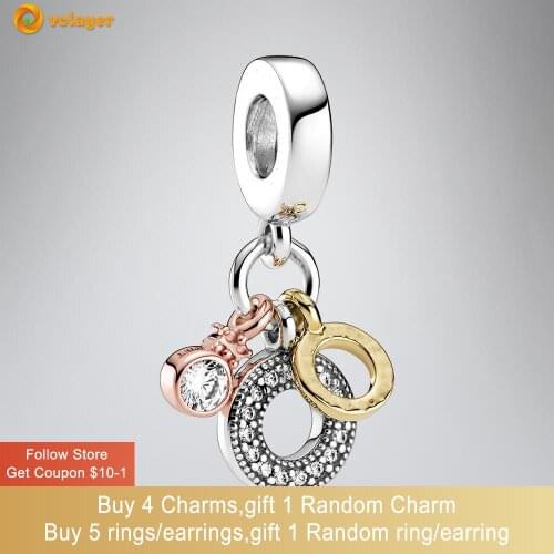 Volayer 925 Sterling Silver Bead Signature Triple Monogram Dangle Charms fit Original Pandora Bracelets for Women Jewelry Making