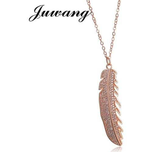 JUWANG Simple Classic Pendant Necklace Feather Necklace Long Sweater Chain Statement Jewelry Choker Necklace Women Leaf Chocker