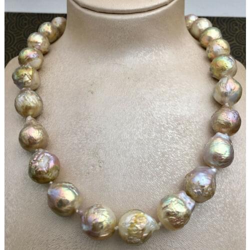 REAL HUGE SOUTH SEA PURPLE MULTICOLOR BAROQUE PEARL NECKLACE 18